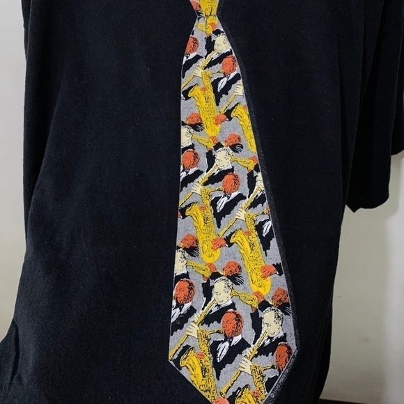 VINTAGE jazz tie print single stitch tee shirt XL - Picture 2 of 8